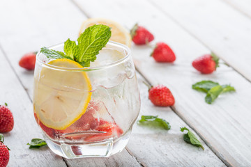 Strawberry juice and lemon soda juice mixed with soda