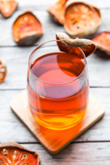 Bael juice on wooden table , healthy drink