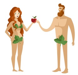adam and eve with sin apple - obrazy, fototapety, plakaty