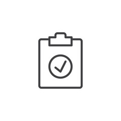 Check test line icon, outline vector sign, linear style pictogram isolated on white. Clipboard with tick symbol, logo illustration. Editable stroke