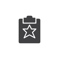 Obraz premium Favorite document icon vector, filled flat sign, solid pictogram isolated on white. Clipboard with star symbol, logo illustration.