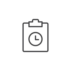Clipboard and clock line icon, outline vector sign, linear style pictogram isolated on white. Time management symbol, logo illustration. Editable stroke