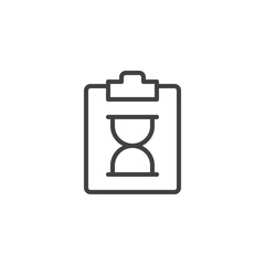 Clipboard with sand clock hourglass lline icon, outline vector sign, linear style pictogram isolated on white. Symbol, logo illustration. Editable stroke
