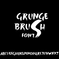 Handdrawn dry brush font. Modern brush lettering. Grunge style alphabet. Vector illustration.