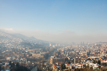 Misty morning in Sarajevo, view from the Yellow Fortress