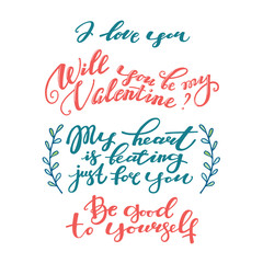 Set of hand-written Valentine Day phrases