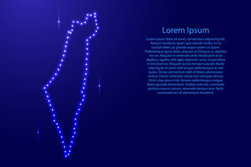 Map Israel from luminous blue star space points on the contour for banner, poster, greeting card, of vector illustration.