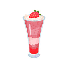 Fresh strawberry smoothie in glass,healthy nutritious food cartoon vector Illustration