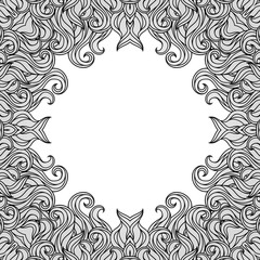 Decorative black and white element in the form of waves. A frame of hair effect.