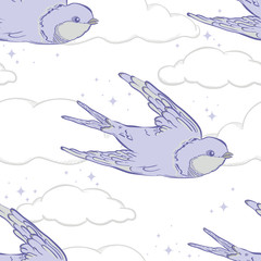 Vector seamless pattern with swallows. Valentine's Day or wedding designs. Cover for notebook or phone.