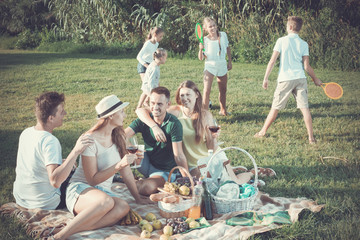 Parents with kids enjoying picnic