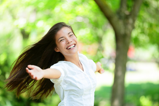 Cheerful Woman  Enjoying In Park