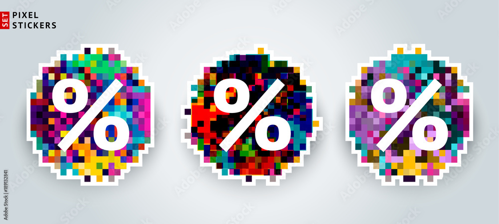 Canvas Prints a set of multicolored pixel sale stickers with a place under the text.