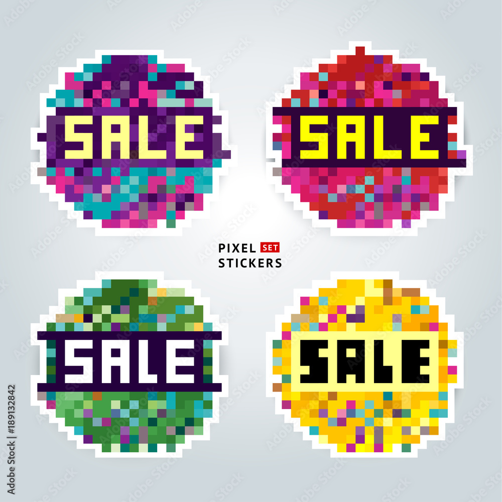 Canvas Prints a set of multicolored pixel sale stickers with a place under the text.