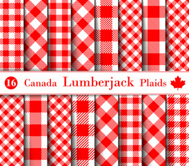 Obraz premium Set Lumberjack Plaid Pattern in the red and white color of Canadian Symbols