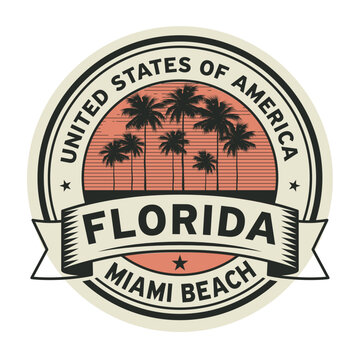 Stamp or label with name of Florida, Miami Beach