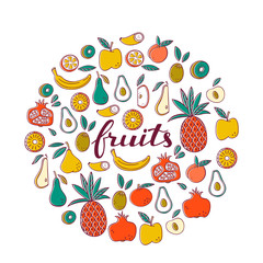 Collection of Doodles Fruits Isolated on White Background.