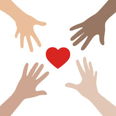 hands reaching out to the heart on a white background