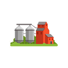 Agricultural silo towers and farm buildings, countryside life object vector Illustration © topvectors