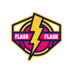 Flash logo, badge with lightning symbol, design element for company identity vector Illustration