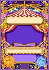 Circus background theme. Vintage frame with circus tent for kids birthday party invitation or post. Quality template vector illustration © Aurielaki