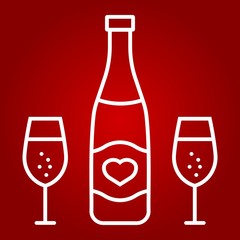 Bottle of champagne with glasses line icon