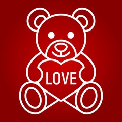Teddy bear with heart line icon, valentines day