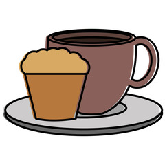 coffee cup hot with cake vector illustration design