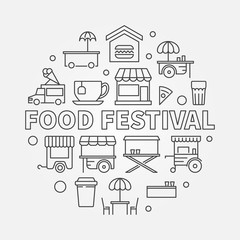 Obraz na płótnie Canvas Food festival vector line illustration. Street food symbol