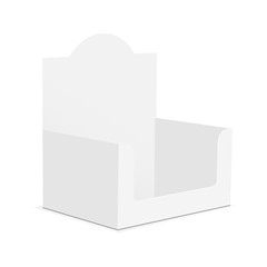 White blank cardboard display box - 3/4 left view. Vector illustration