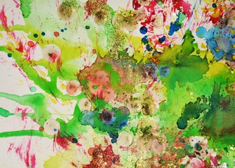 Watercolor painting abstract background and creative texture in phosphorescent, pink, red, blue...