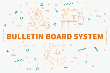 Obraz premium Conceptual business illustration with the words bulletin board system