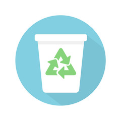 White trash bin icon with green recycle symbol