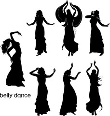 Set of silhouettes of dancers of belly dance