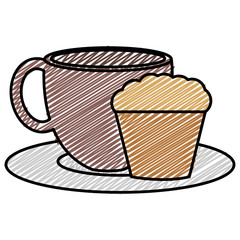 coffee cup hot with cake vector illustration design