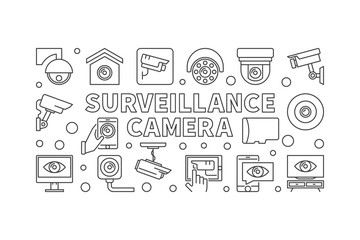 Fototapeta na wymiar Surveillance camera illustration - vector line banner