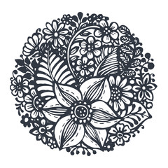 Fototapeta premium Beautiful vector flowers and plants in the circle.