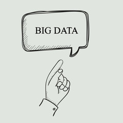 A painted hand of a man. Business illustration with the inscription:big data