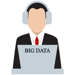 Businessman in headphones. Business illustration with the inscription:big data