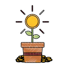 flowerpot  with coins  vector illustration