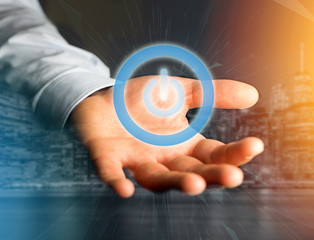Power button symbol displayed on a futuristic interface - Technology and energy concept