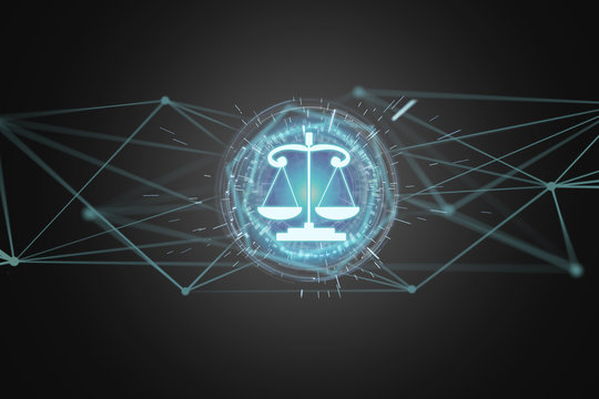 Justice balance icon on a futuristic interface