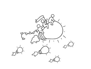 Sketch of working little people with flying lamp idea.