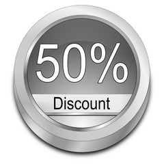 50% Discount button - 3D illustration