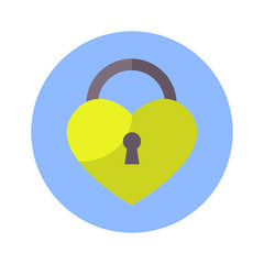Lock In Heart Shape Icon On Blue Round Background Isolated Vector Illustration