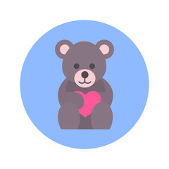 Obraz na płótnie Canvas Teddy Bear Holding Heart Icon On Blue Round Background Isolated Vector Illustration