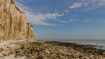 Fototapeta na wymiar Chalk cliffs and coastline at Friars Bay in Peacehaven, near Brighton, East Sussex, England, UK