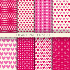 Heart Patterns Set Seamless Backgrounds For Valentine Day Vector Illustration