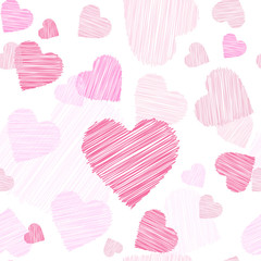 Pink Hearts Sketch Seamless Pattern Valentines Day Background Vector Illustration