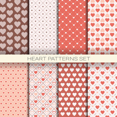 Heart Patterns Set Retro Seamless Backgrounds For Valentine Day Vector Illustration